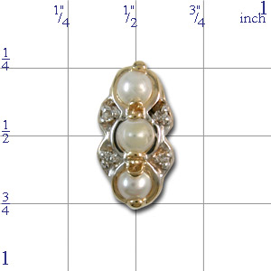 A2194 14K SLIDE WITH 3 ROUND PEARL & 4 DIAMONDS 